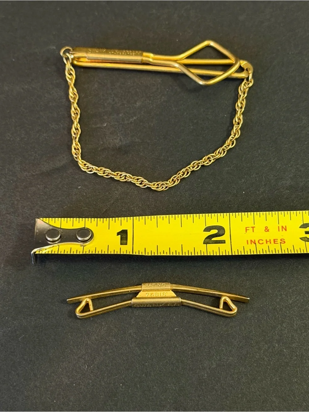 Vintage Swank Tie Bar Clip Gold Tone Chain Men's Jewelry Retro Dad Father Lot 2x